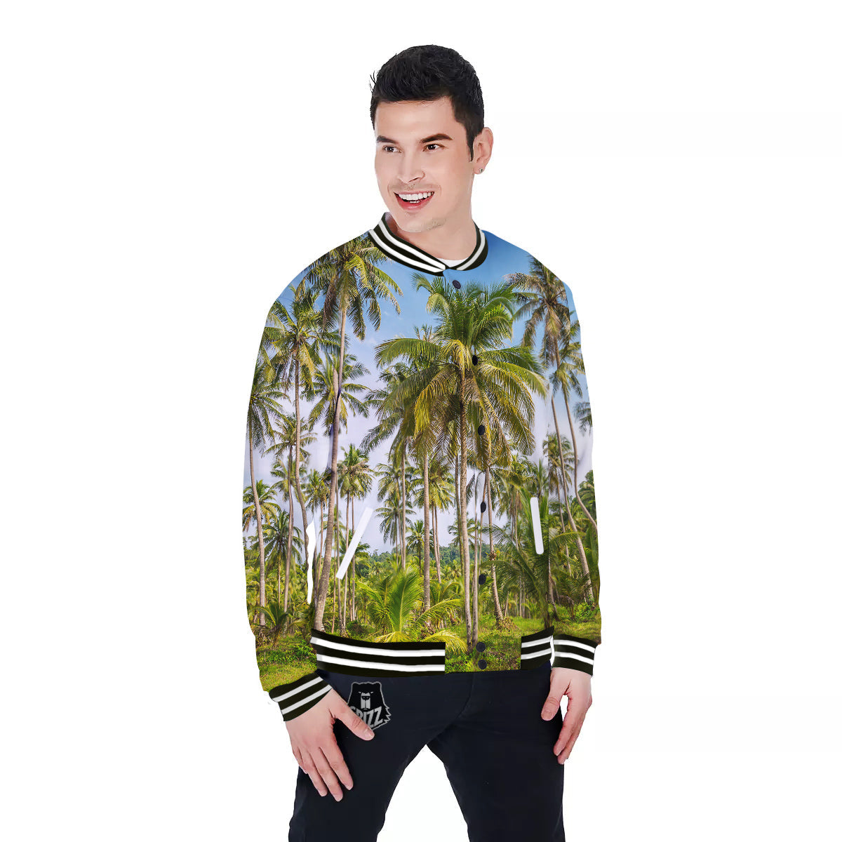 Coconut Tree Print Baseball Jacket-grizzshop
