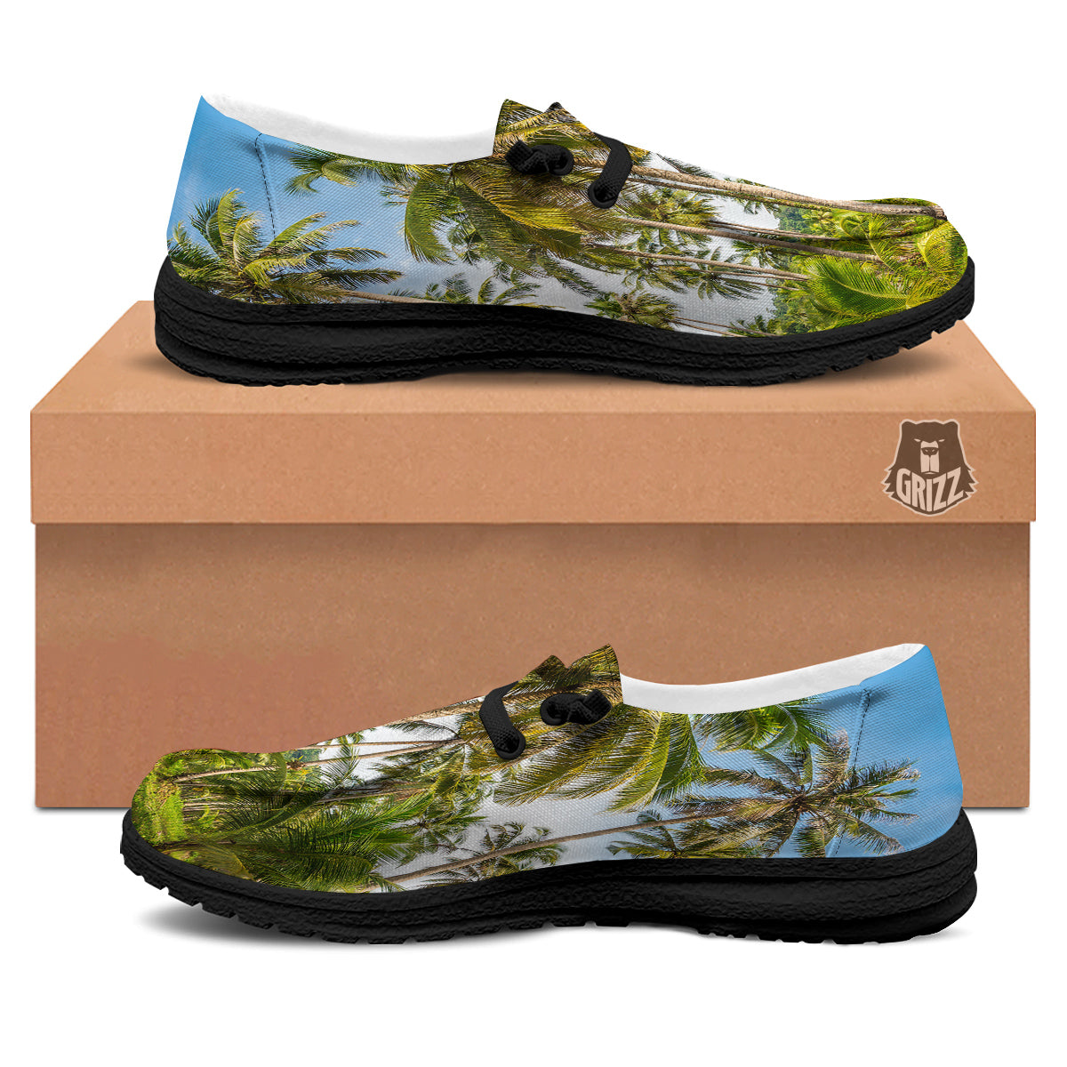 Coconut Tree Print Black Loafers-grizzshop