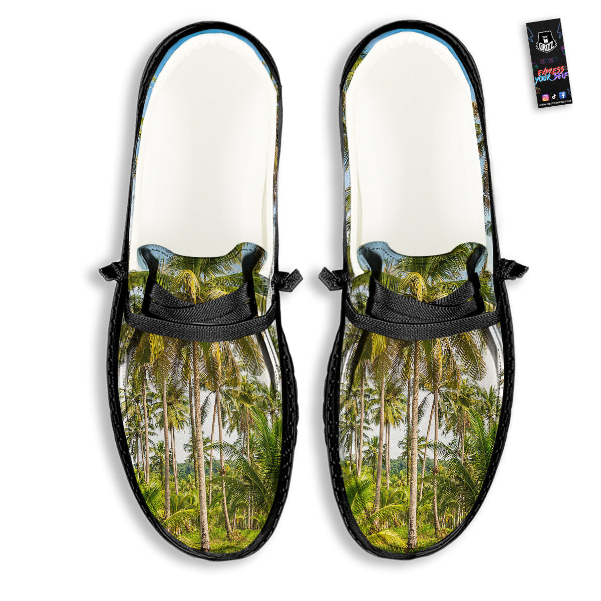 Coconut Tree Print Black Loafers-grizzshop