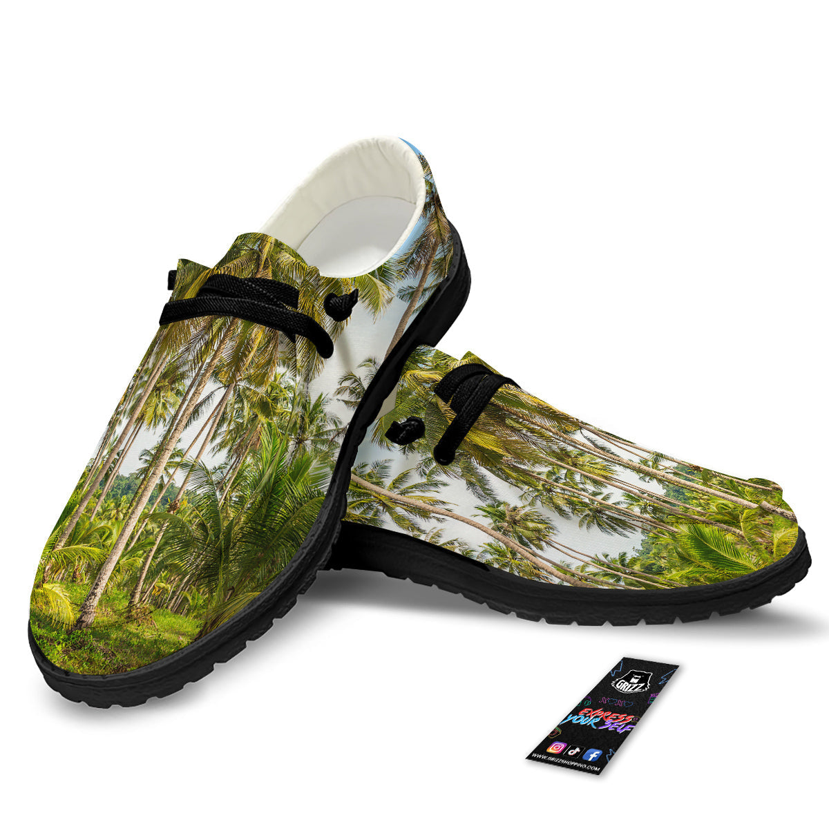 Coconut Tree Print Black Loafers-grizzshop