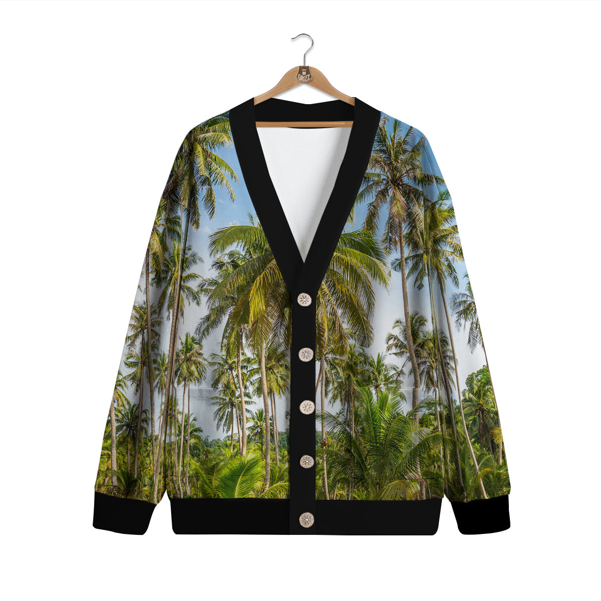 Coconut Tree Print Cardigan-grizzshop