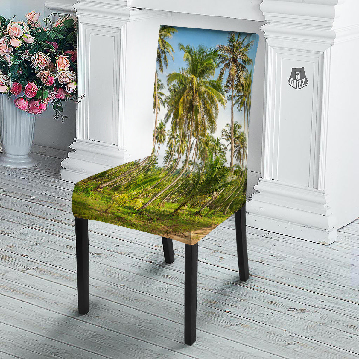 Coconut Tree Print Dining Chair Slipcover-grizzshop