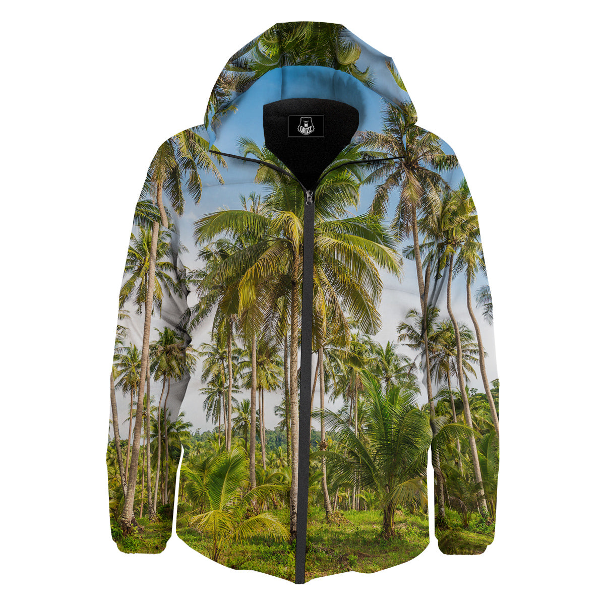 Coconut Tree Print Down Jacket-grizzshop