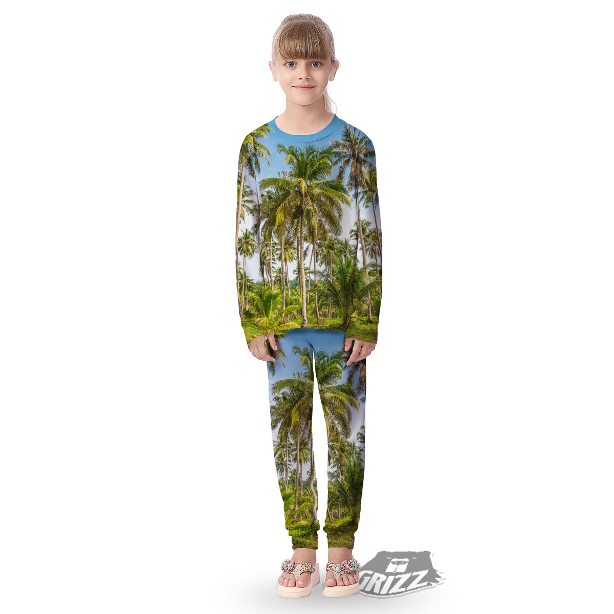 Coconut Tree Print Kid's Pajamas-grizzshop