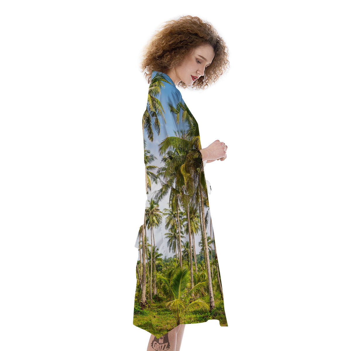 Coconut Tree Print Kimono-grizzshop