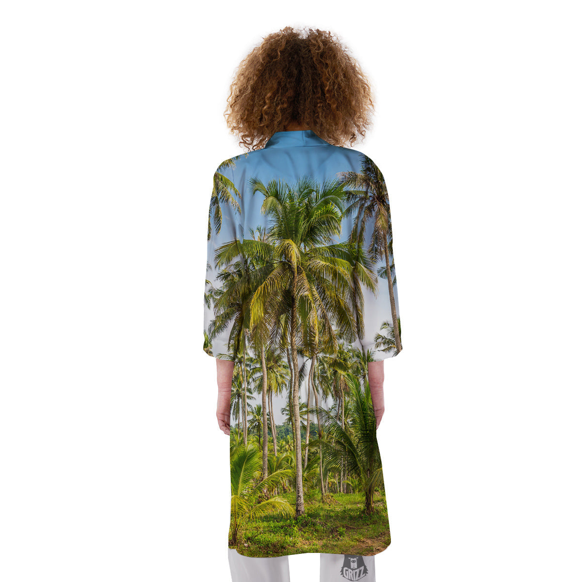 Coconut Tree Print Kimono-grizzshop