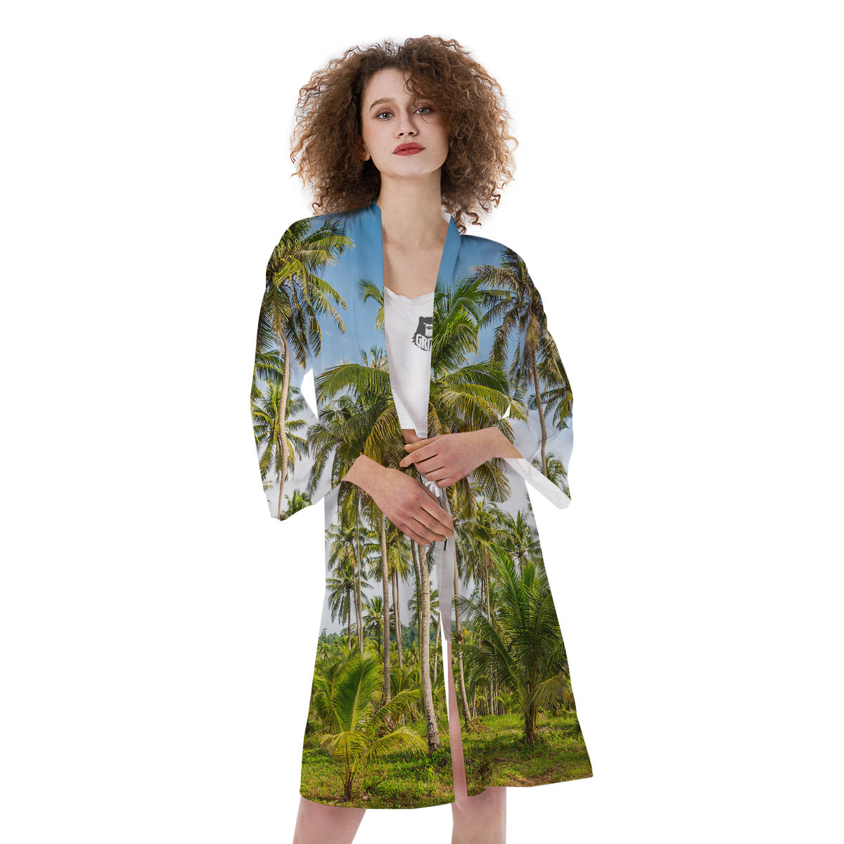 Coconut Tree Print Kimono-grizzshop