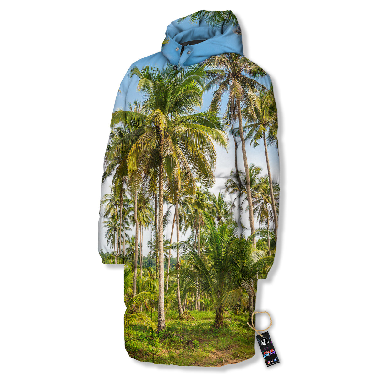 Coconut Tree Print Long Down Jacket-grizzshop