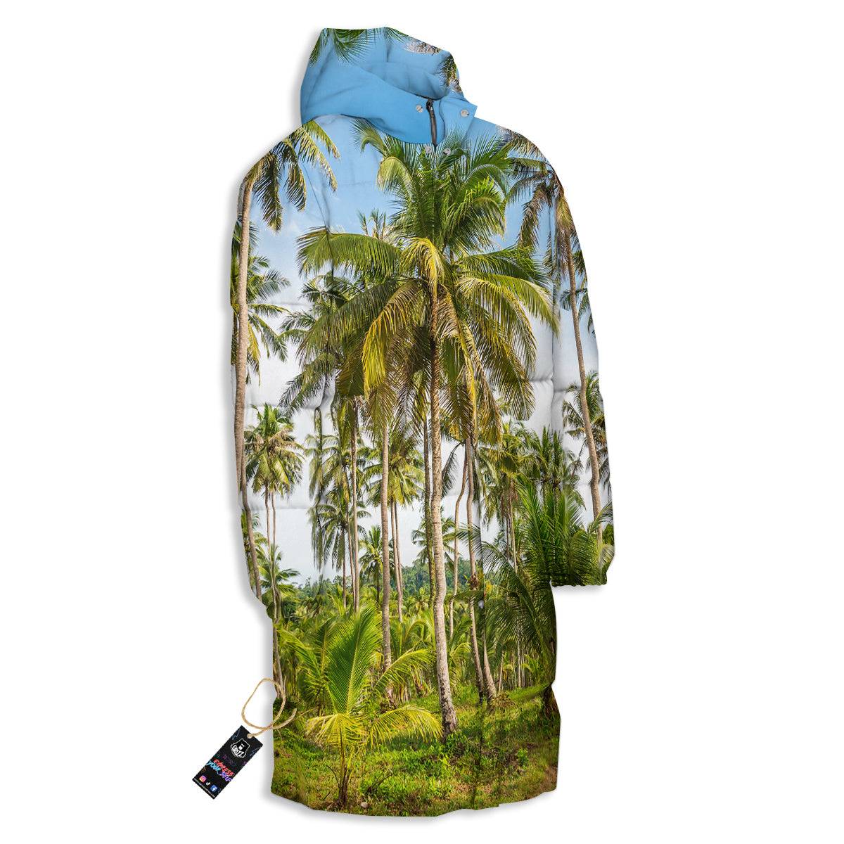 Coconut Tree Print Long Down Jacket-grizzshop