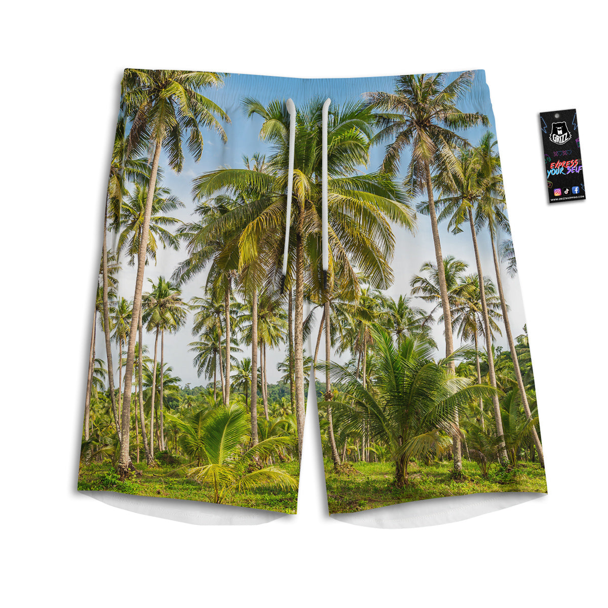 Coconut Tree Print Men's Athletic Shorts