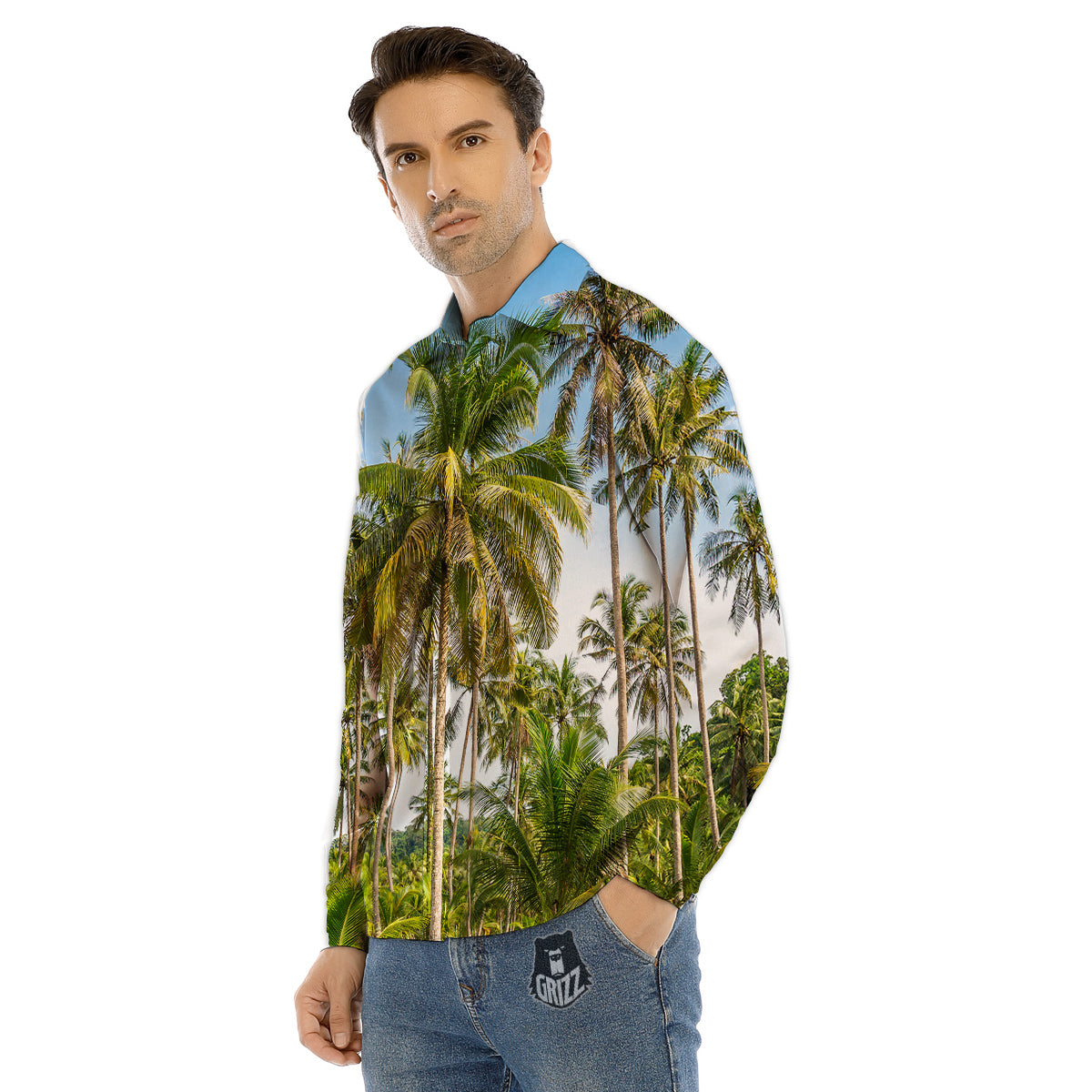 Coconut Tree Print Men's Dress Shirts-grizzshop