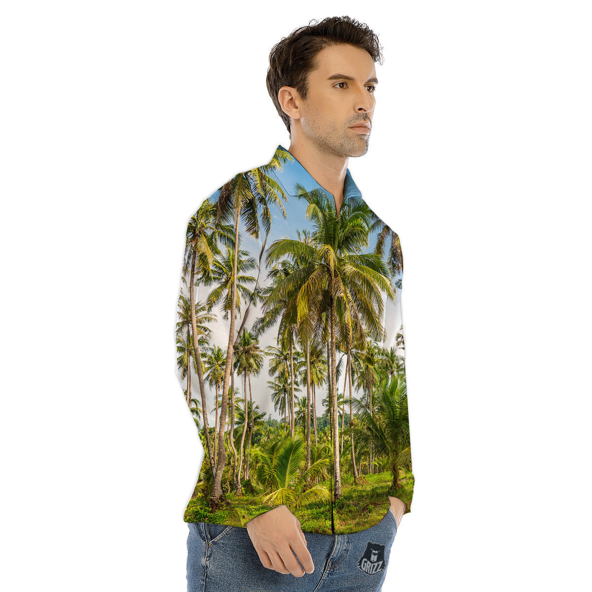 Coconut Tree Print Men's Dress Shirts-grizzshop