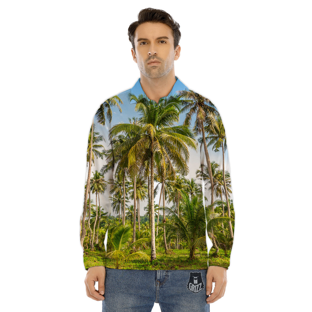 Coconut Tree Print Men's Dress Shirts-grizzshop