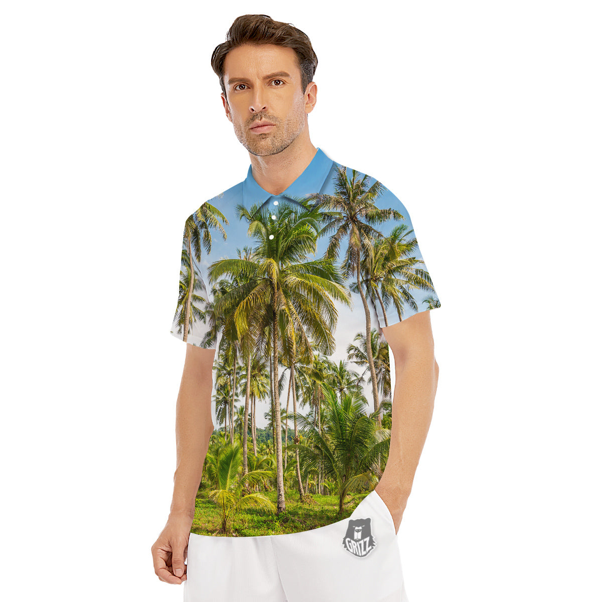 Coconut Tree Print Men's Golf Shirts-grizzshop