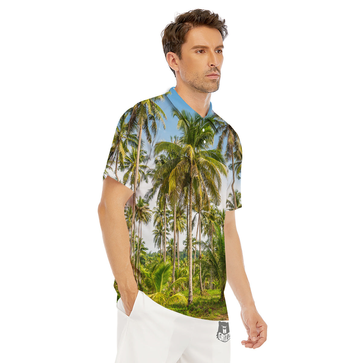 Coconut Tree Print Men's Golf Shirts-grizzshop