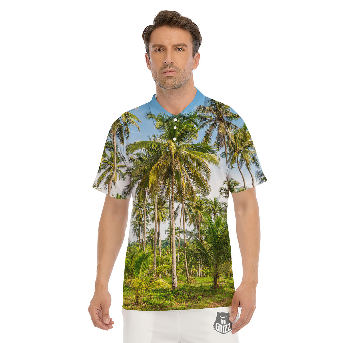 Coconut Tree Print Men's Golf Shirts-grizzshop