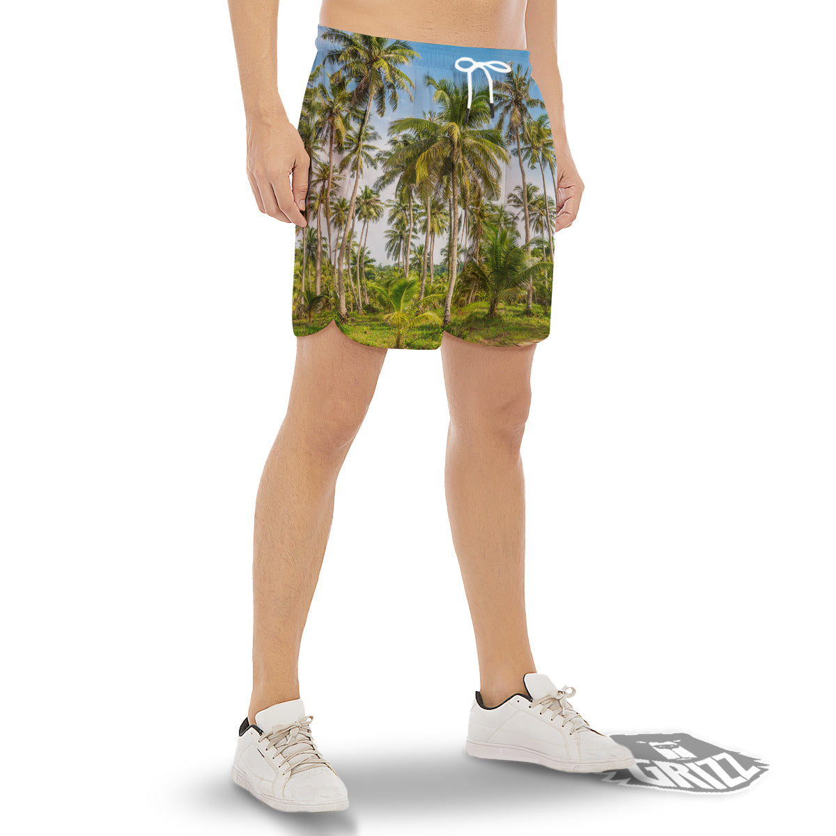 Coconut Tree Print Men's Gym Shorts-grizzshop