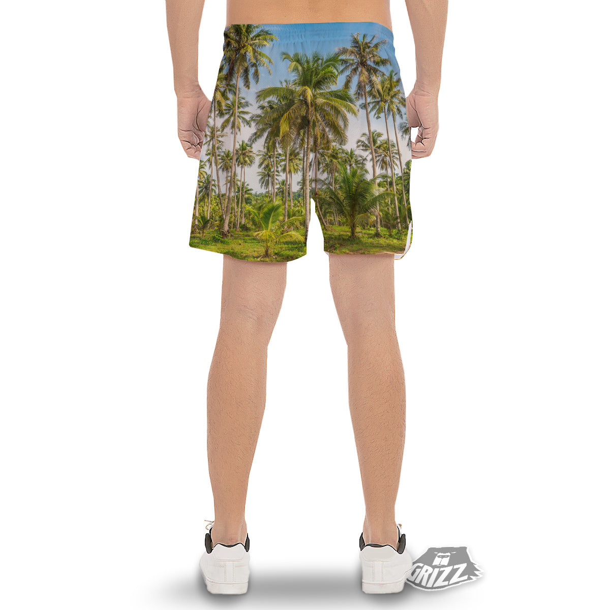 Coconut Tree Print Men's Gym Shorts-grizzshop