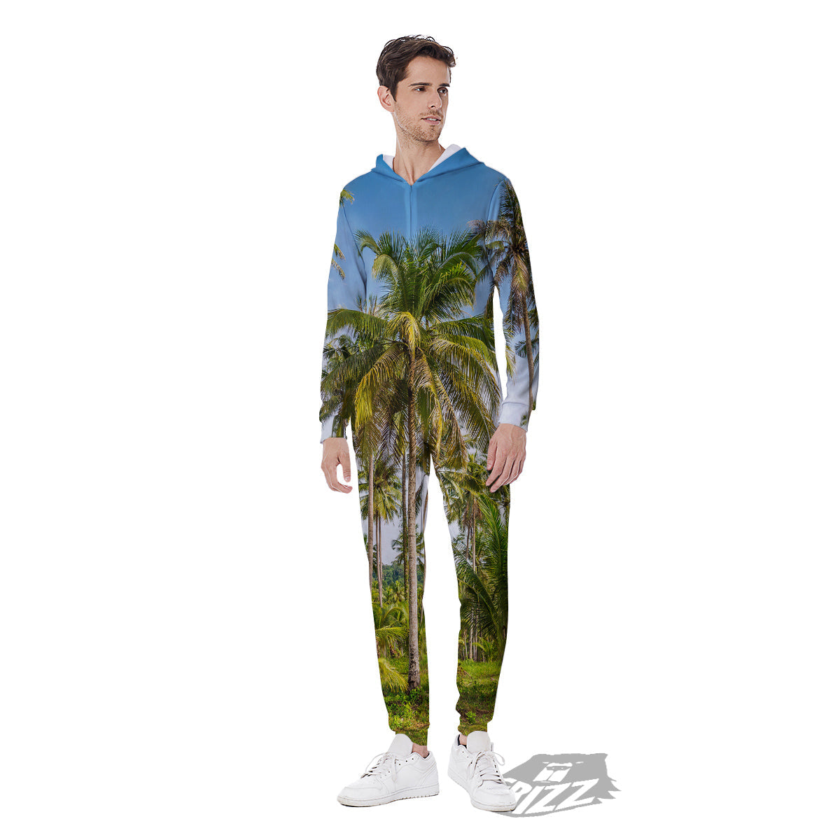 Coconut Tree Print Men's Jumpsuit-grizzshop