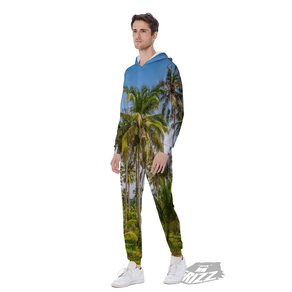 Coconut Tree Print Men's Jumpsuit-grizzshop