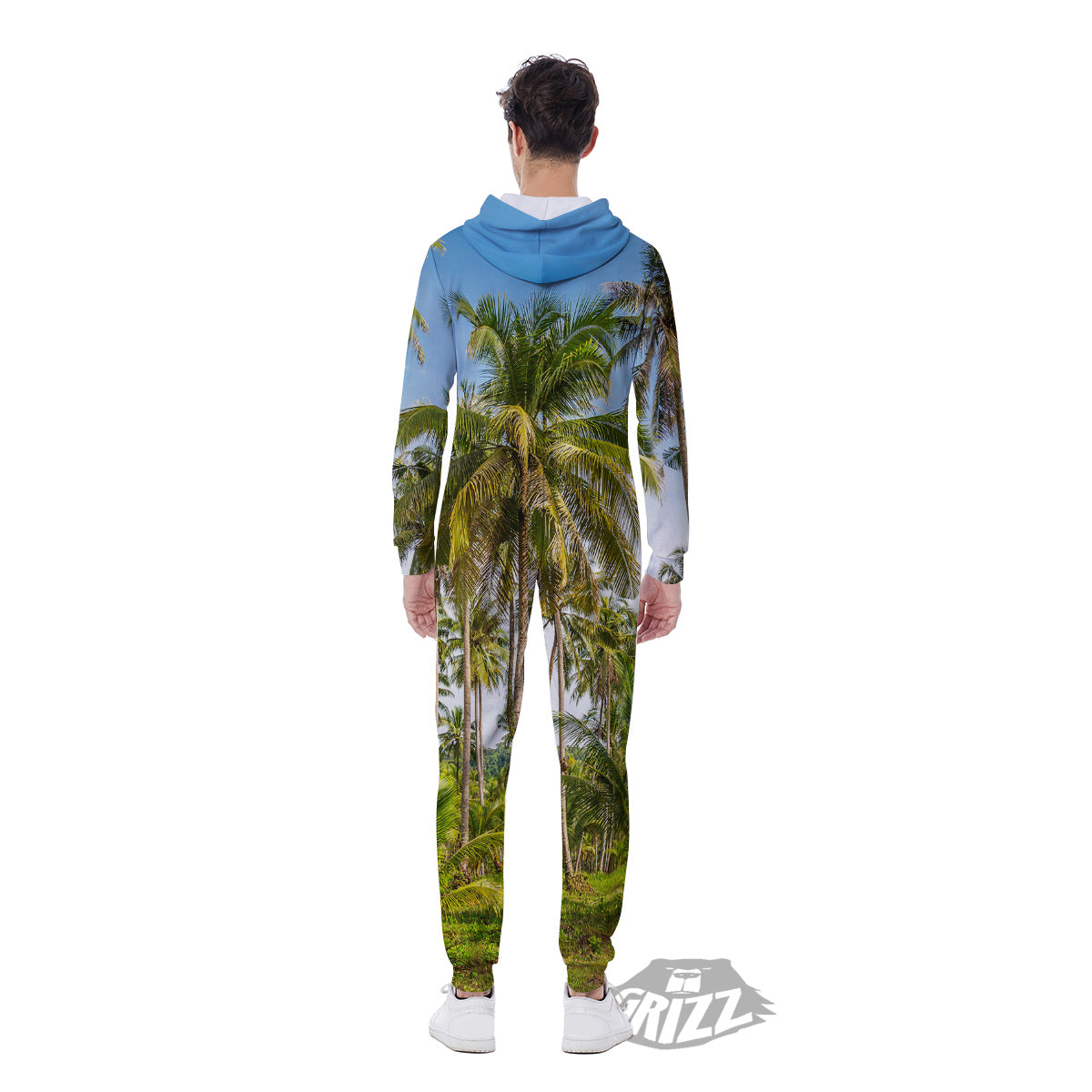 Coconut Tree Print Men's Jumpsuit-grizzshop