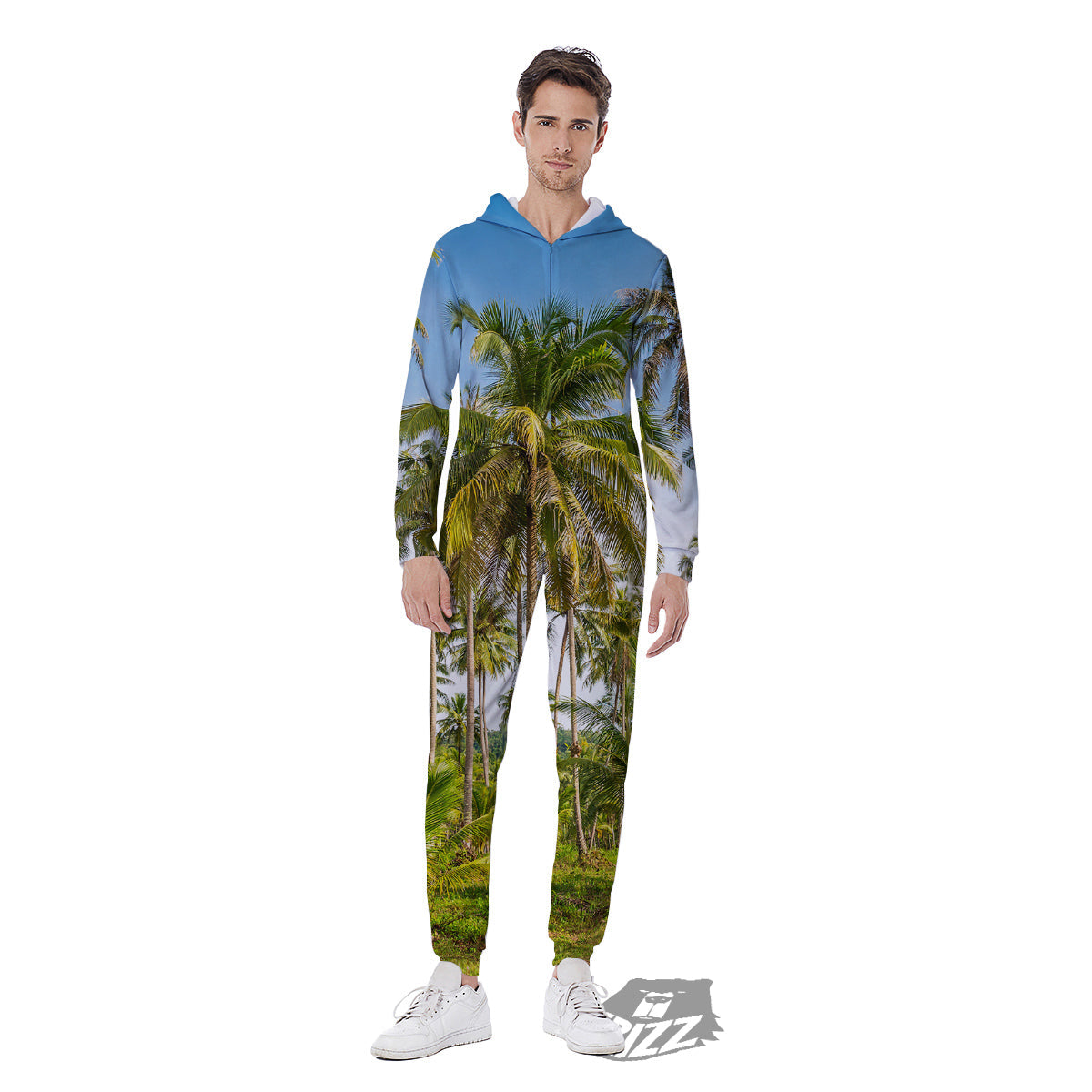 Coconut Tree Print Men's Jumpsuit-grizzshop