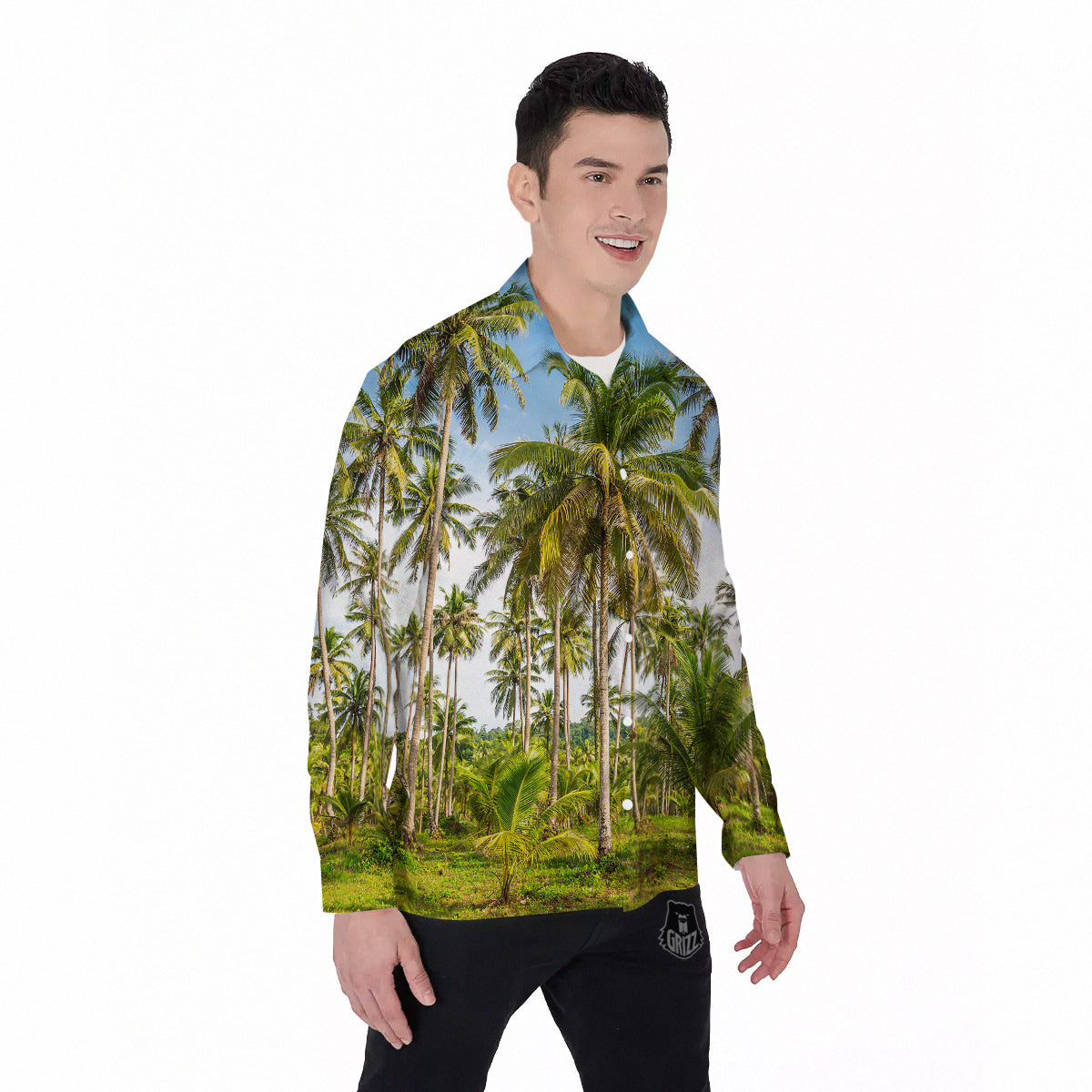 Coconut Tree Print Men's Long Sleeve Shirts-grizzshop