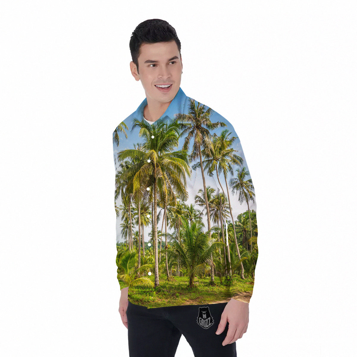 Coconut Tree Print Men's Long Sleeve Shirts-grizzshop
