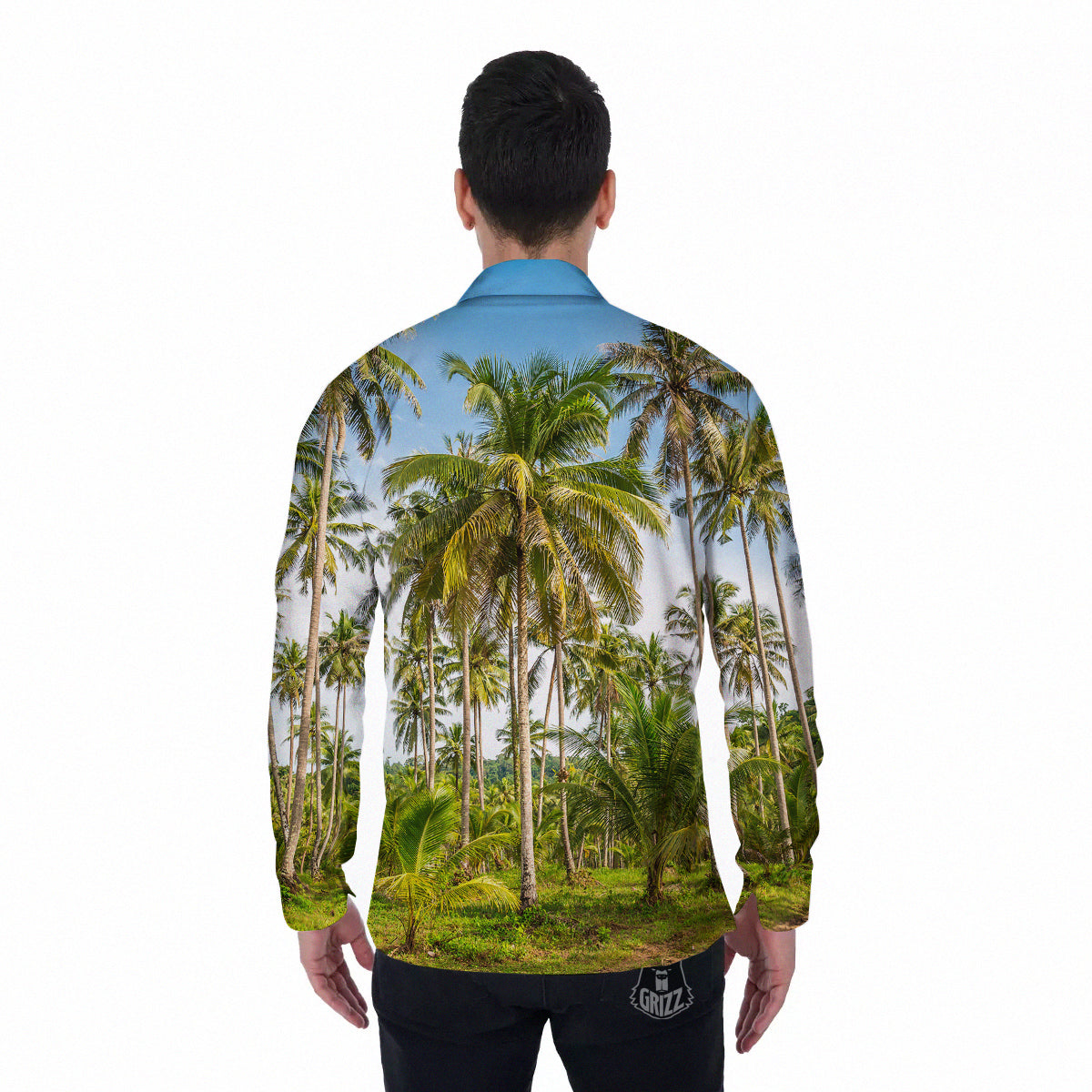 Coconut Tree Print Men's Long Sleeve Shirts-grizzshop