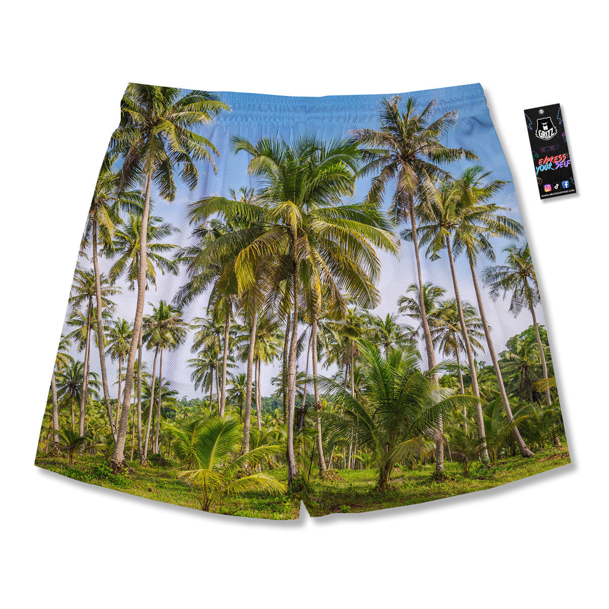 Coconut Tree Print Men's Running Shorts-grizzshop