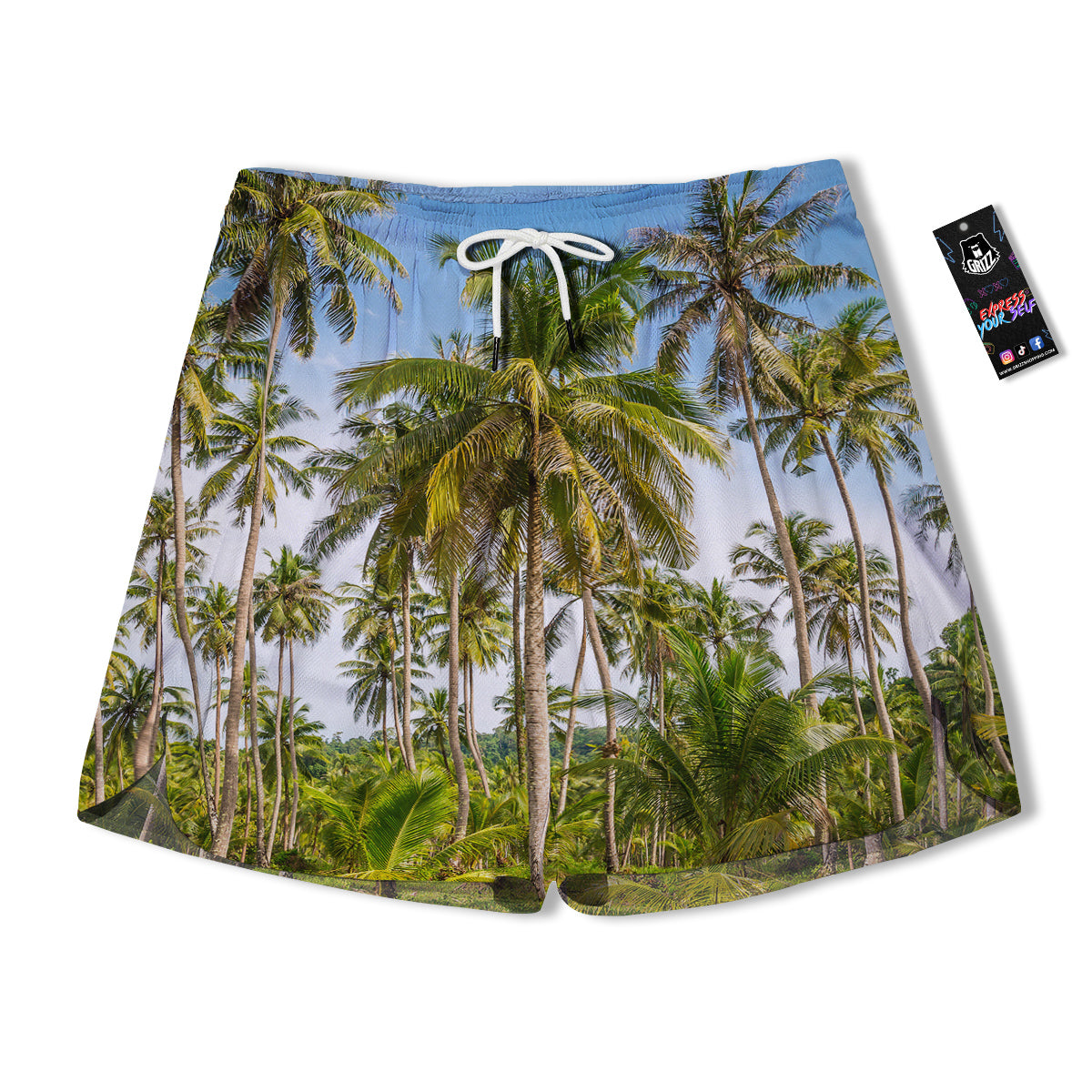 Coconut Tree Print Men's Running Shorts-grizzshop