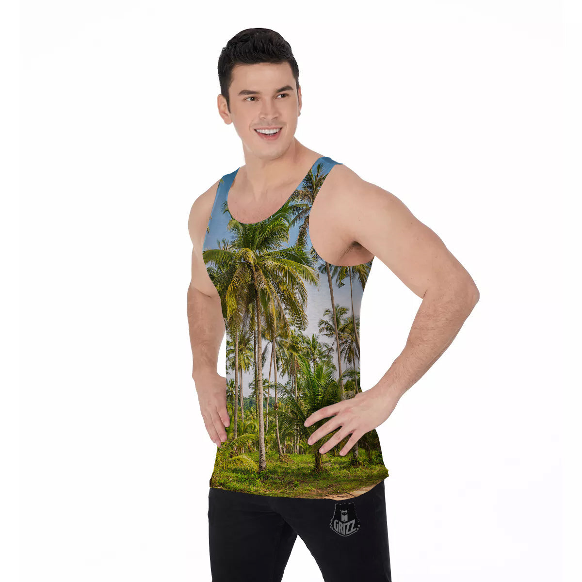 Coconut Tree Print Men's Tank Top-grizzshop