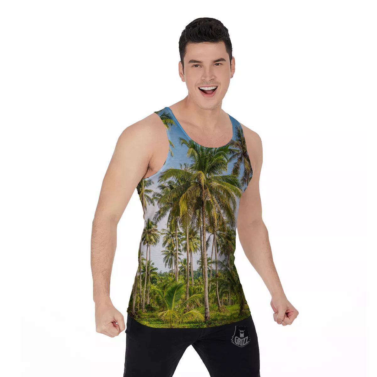 Coconut Tree Print Men's Tank Top-grizzshop