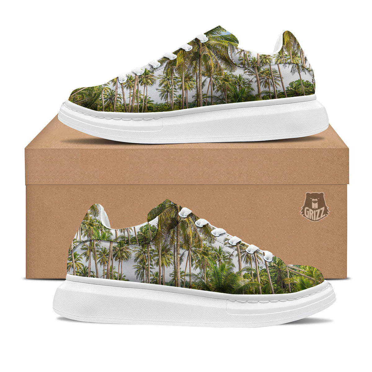 Coconut Tree Print Platform Shoes-grizzshop