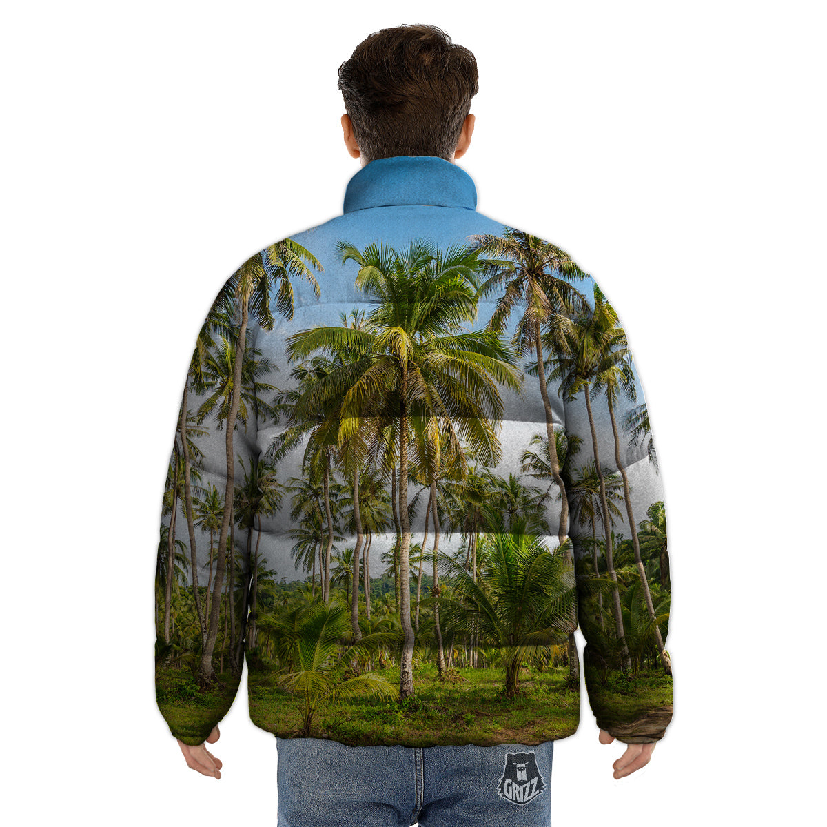 Coconut Tree Print Puffer Jacket-grizzshop