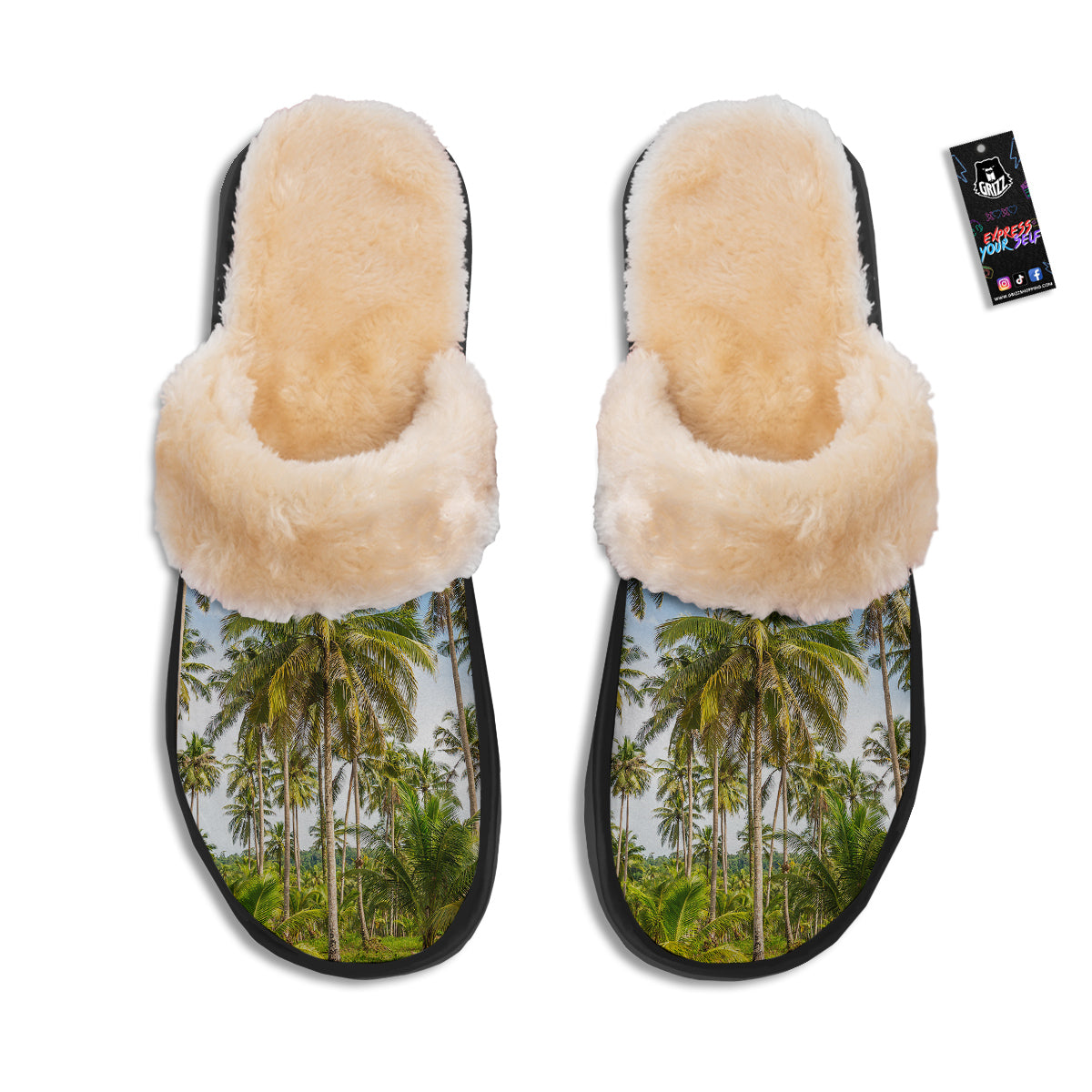 Coconut Tree Print Slippers-grizzshop