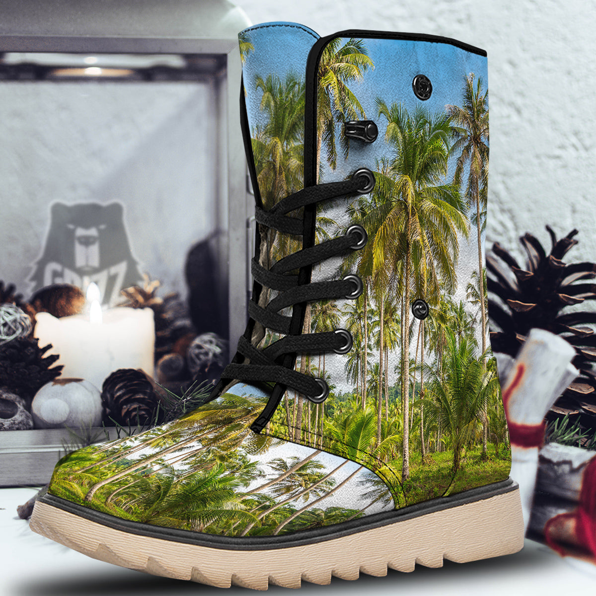 Coconut Tree Print Snow Boots-grizzshop