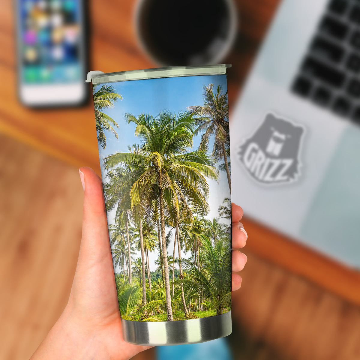 Coconut Tree Print Tumbler-grizzshop