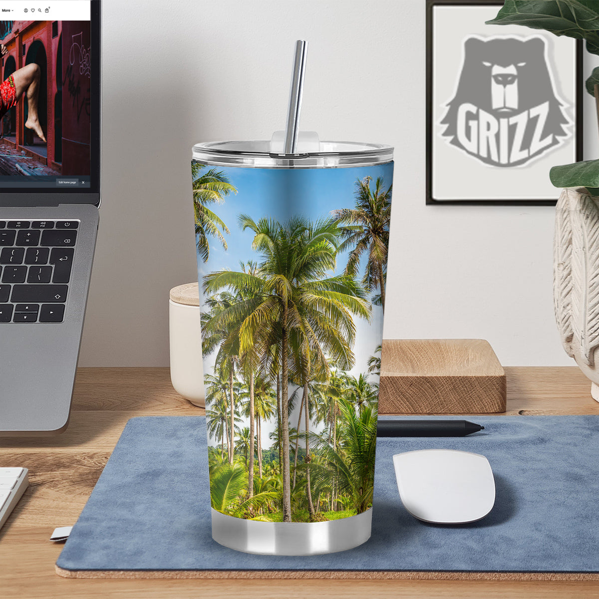 Coconut Tree Print Tumbler-grizzshop