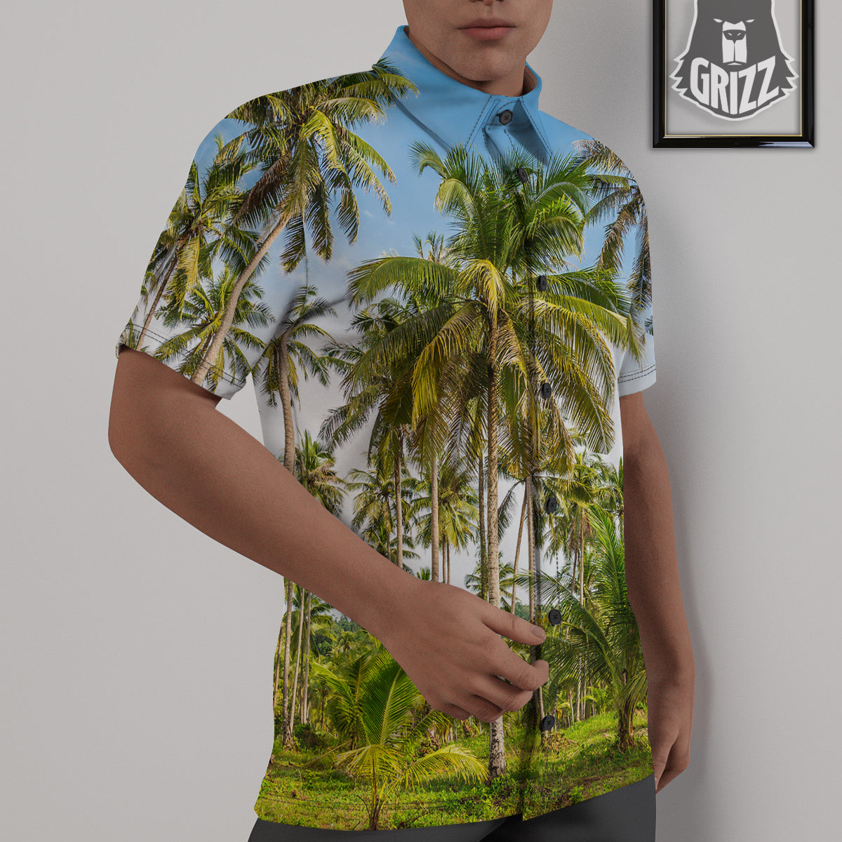 Coconut Tree Print Untucked Shirts-grizzshop