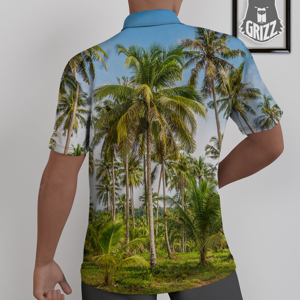 Coconut Tree Print Untucked Shirts-grizzshop
