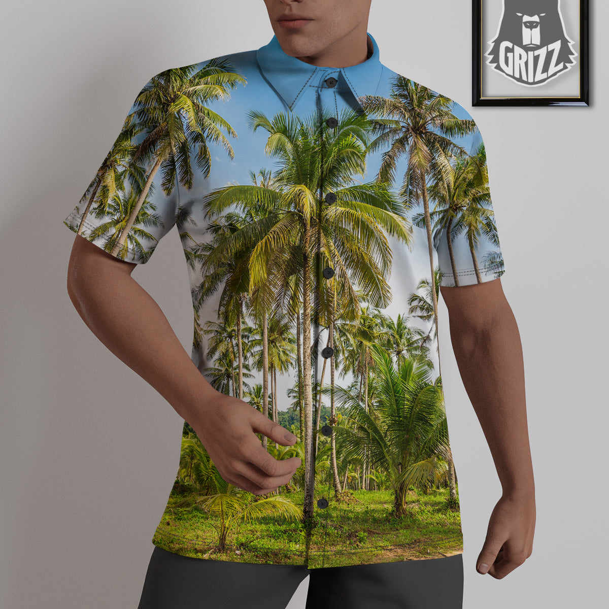Coconut Tree Print Untucked Shirts-grizzshop
