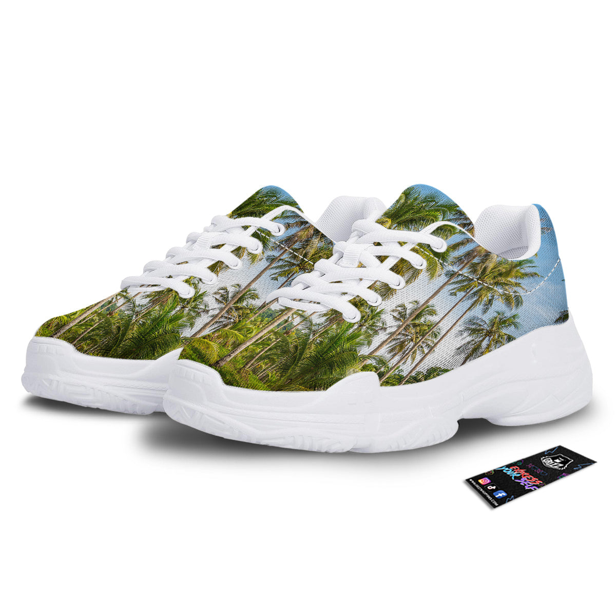 Coconut Tree Print White Chunky Shoes-grizzshop