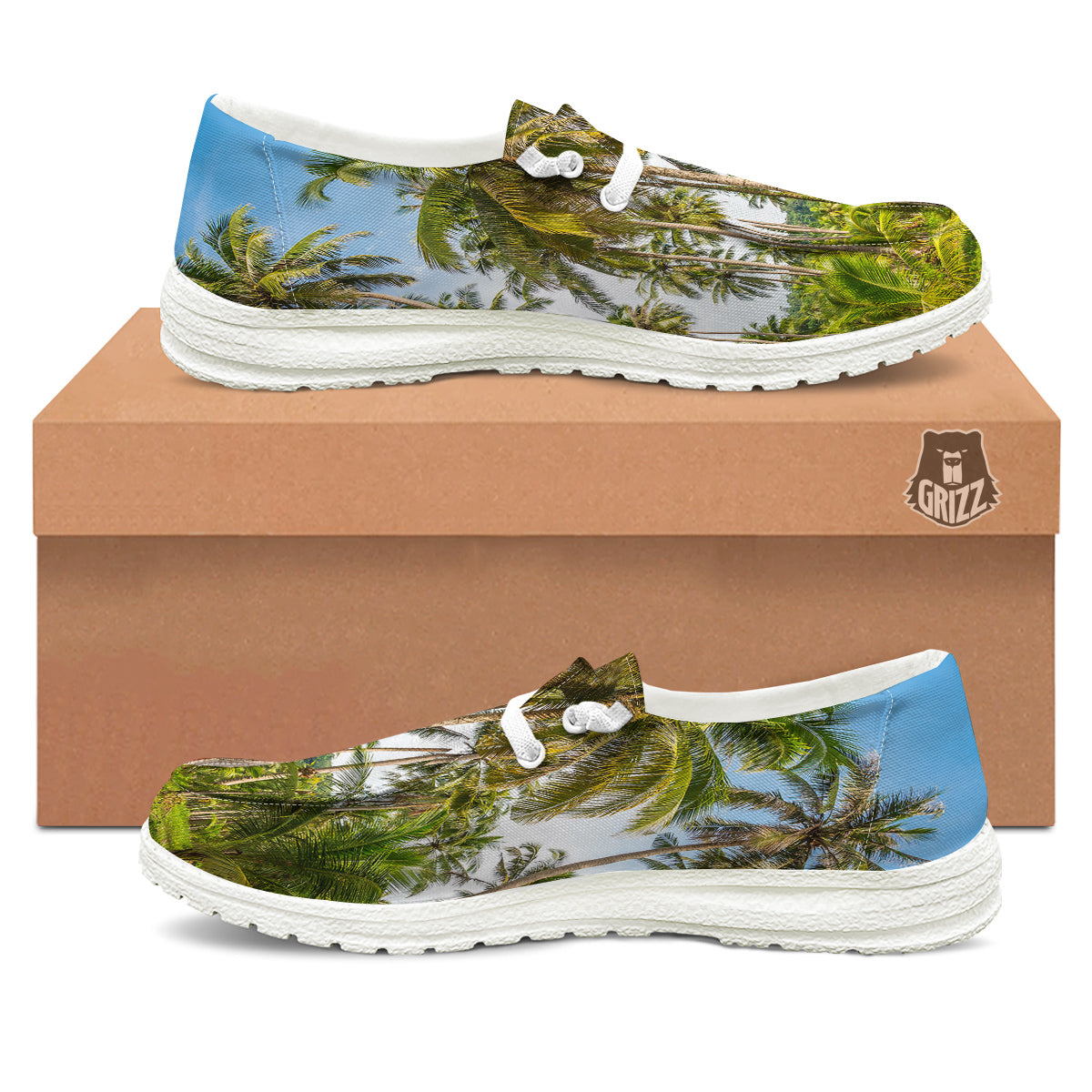 Coconut Tree Print White Loafers-grizzshop