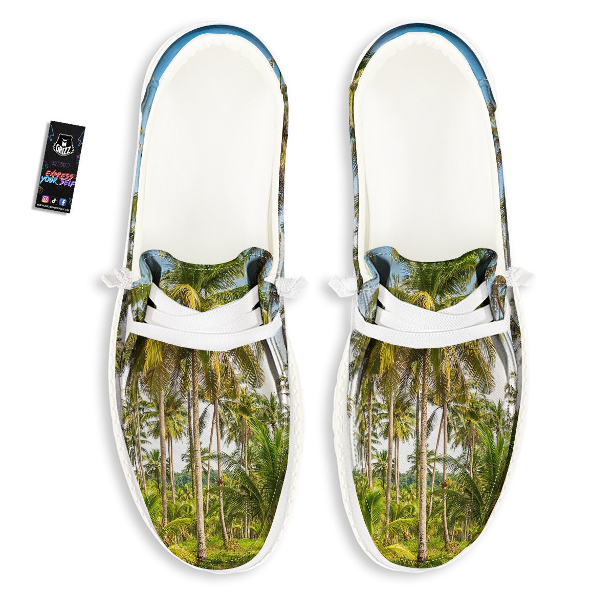 Coconut Tree Print White Loafers-grizzshop