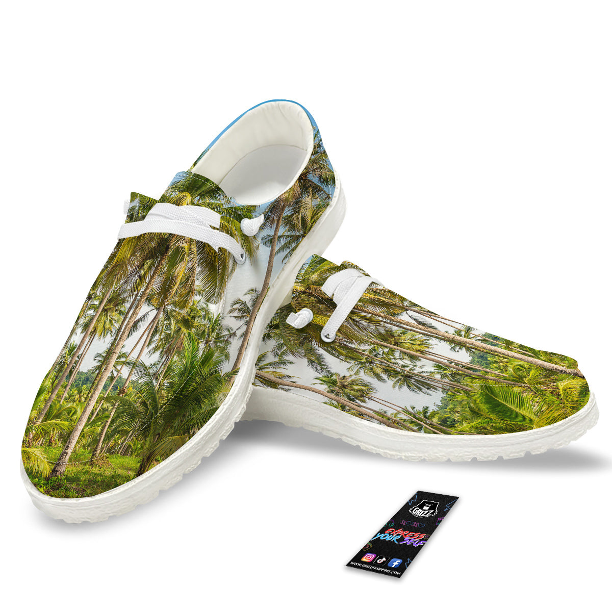 Coconut Tree Print White Loafers-grizzshop