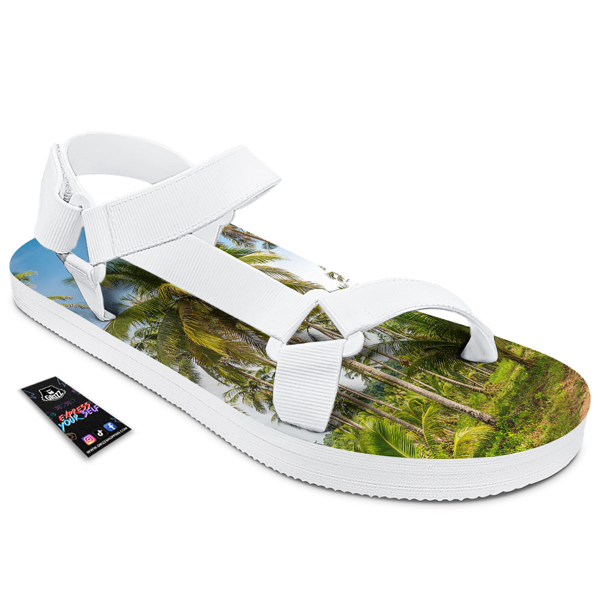 Coconut Tree Print White Open Toe Sandals-grizzshop