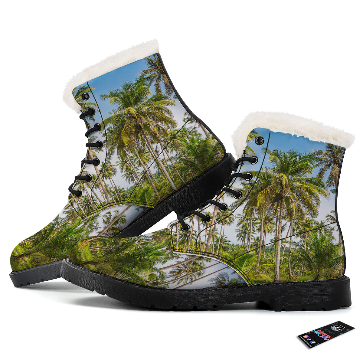 Coconut Tree Print Winter Boots-grizzshop