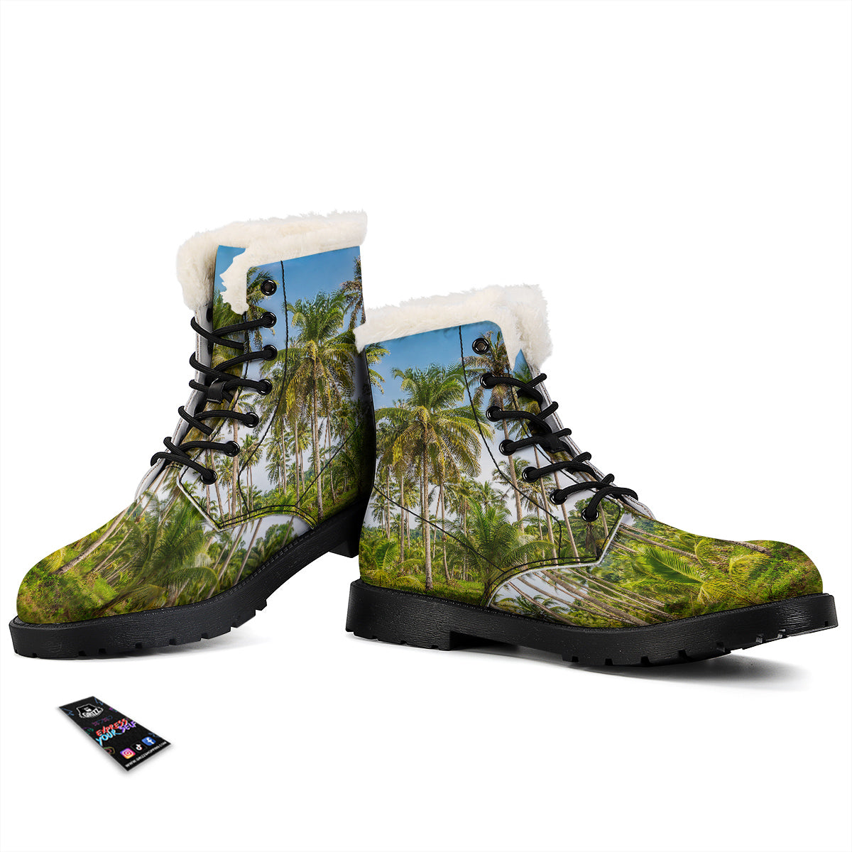 Coconut Tree Print Winter Boots-grizzshop