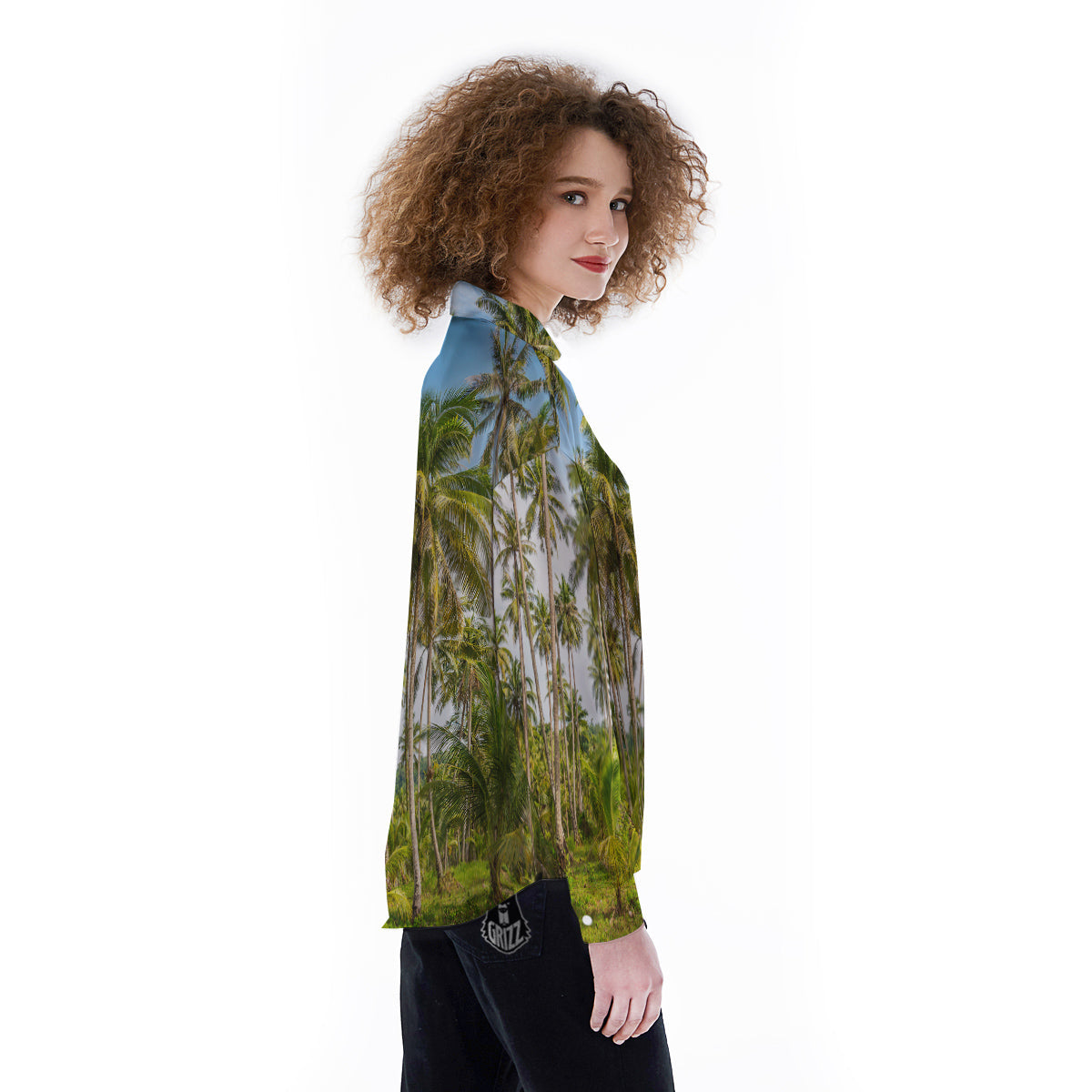 Coconut Tree Print Women's Long Sleeve Shirts-grizzshop